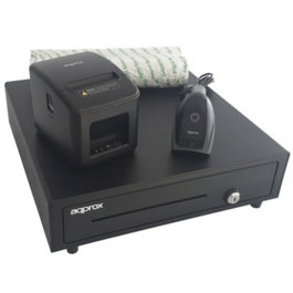 Approx appPOSPACK4180LAN-2D Pack de Punto de Venta con Cajón, Impresora, Lector 2D y Rollos